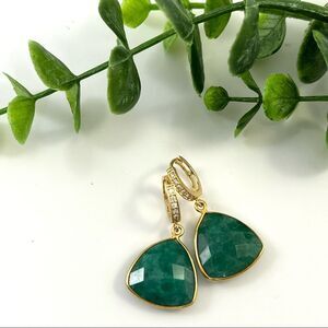 New statement emerald genuine gemstone gold huggie hoop earrings for women